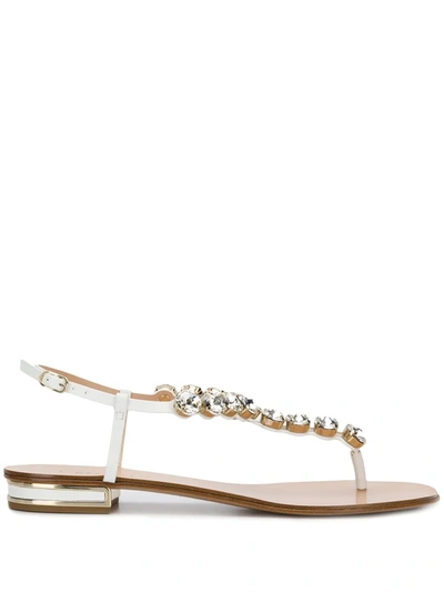 Casadei Crystal Strap Sandals In White