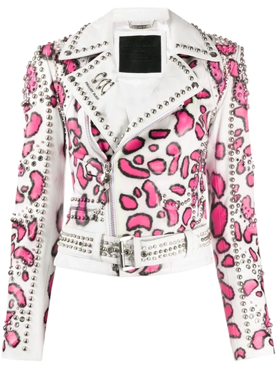 Philipp Plein Animal Print Stud-embellished Jacket In White