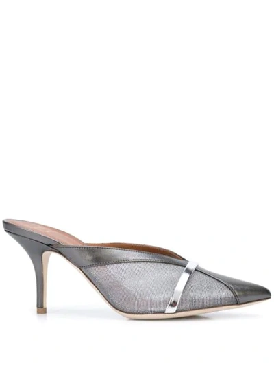 Malone Souliers Bobbi 85 Mesh And Metallic Leather Mules In Grey