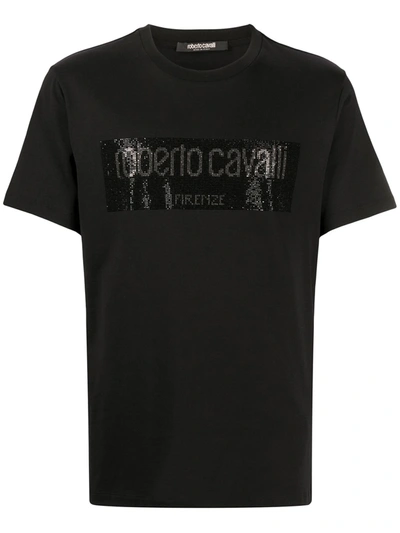Roberto Cavalli Stud Embellished Logo T-shirt In Black