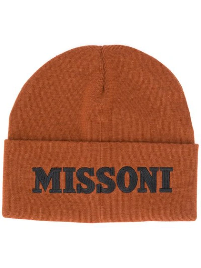 Missoni Logo Embroidered Beanie In Brown