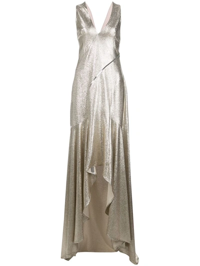 Galvan Metallic Evening Dress In Gold