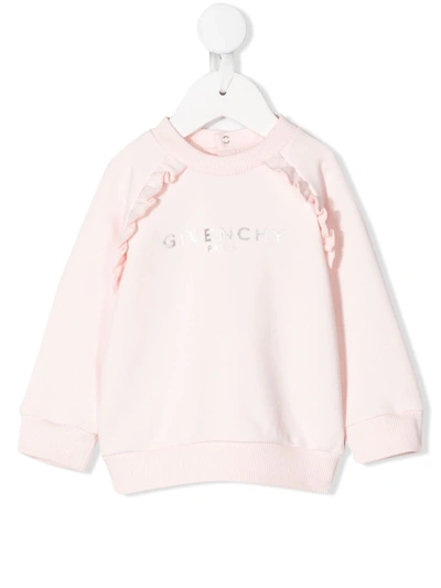 Givenchy Babies' Long Sleeve Ruffled Sweater In Pink