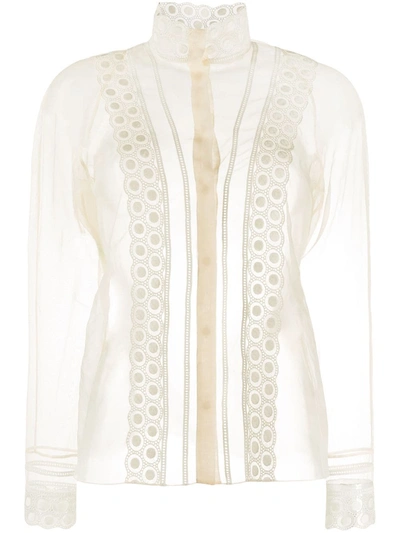 Chloé Embroidered Sheer Blouse In Neutrals