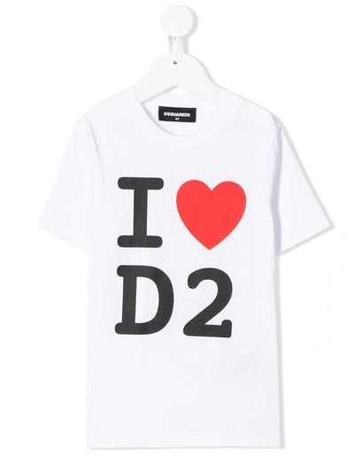 Dsquared2 Kids' I Heart D2 Print T-shirt In White