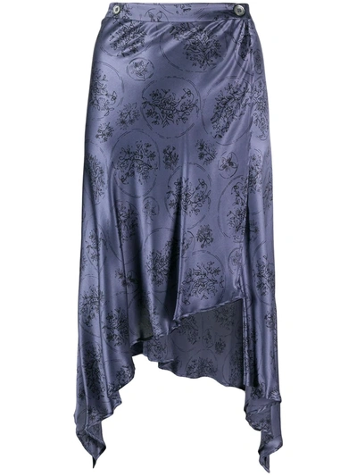 Pre-owned Romeo Gigli 1990s Floral Handkerchief Skirt In Blue