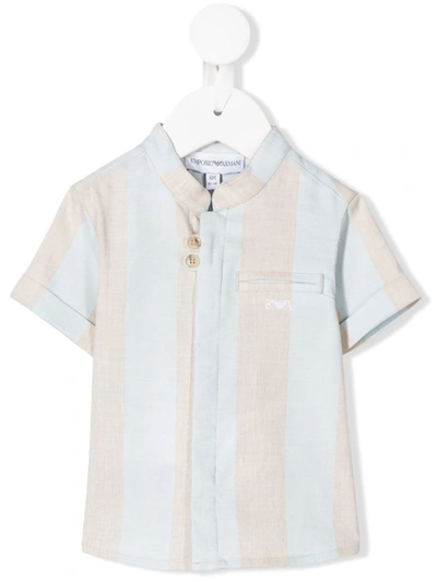 Emporio Armani Babies' Logo Striped Short-sleeve Shirt In Blue