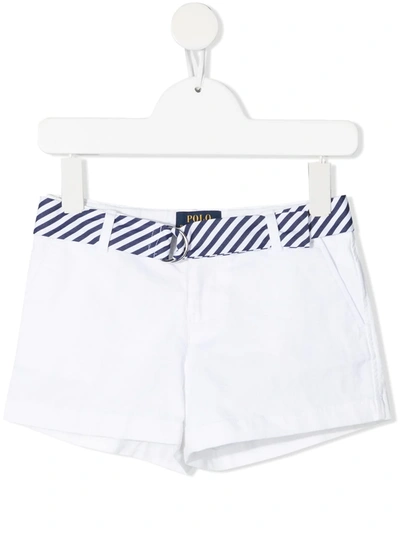 Ralph Lauren Kids' Belted Cotton-blend Shorts In White