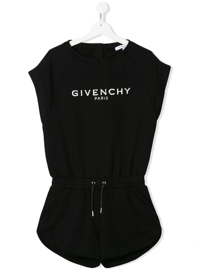 Givenchy Teen Logo Print Playsuit In Black