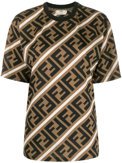 Fendi Diagonal Ff Motif T-shirt In Neutrals