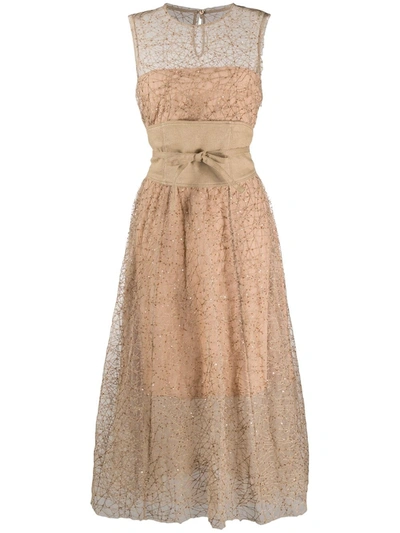 Brunello Cucinelli Tulle Sequined Sleeveless Dress In Neutrals