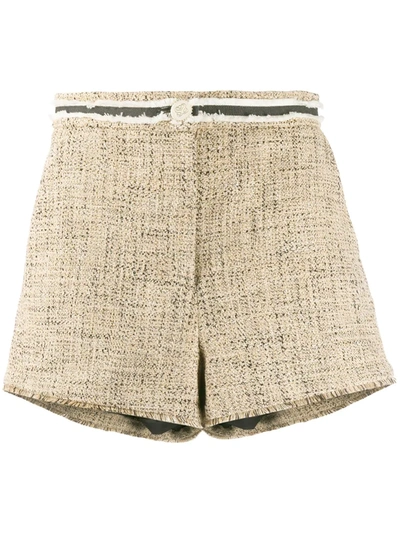 Sandro Soni Grosgrain-trimmed Cotton-blend Tweed Shorts In Neutrals