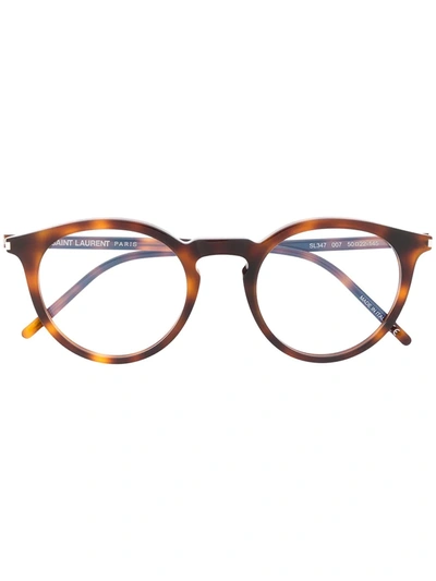 Saint Laurent Sl347 Round-frame Glasses In Brown