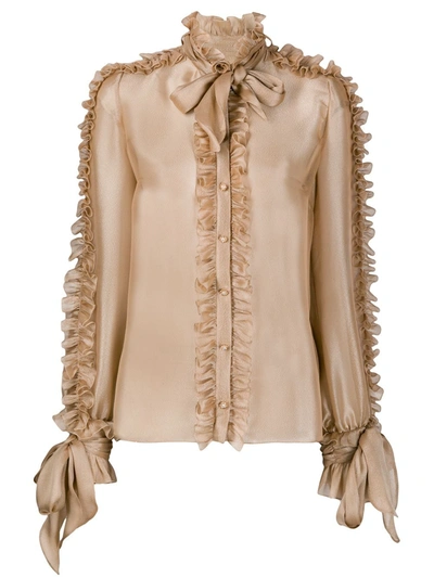 Dolce & Gabbana Ruffled Detail Pussy-bow Blouse In Neutrals