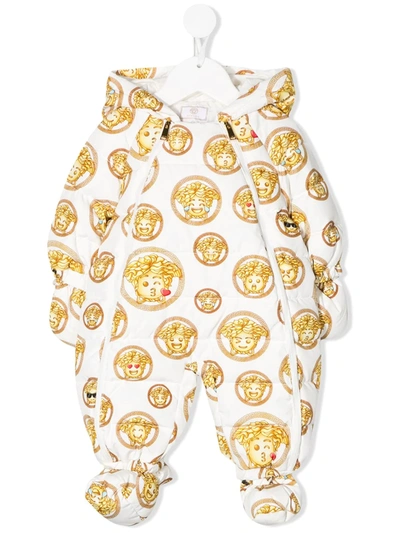 Young Versace Babies' Medusa表情印花连体外套 In White