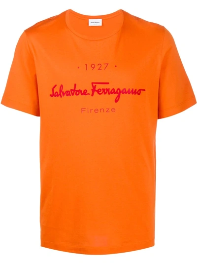 Ferragamo Logo-print Crew-neck T-shirt In Orange