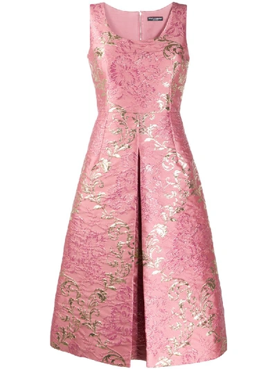 Dolce & Gabbana Jacquard Floral Pattern Dress In Pink