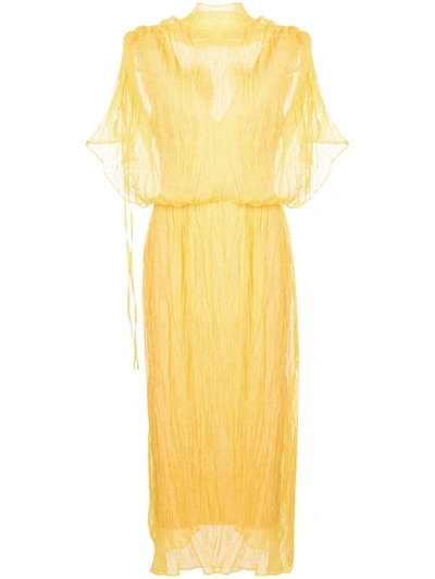 Ellery Crinkled Midi Dress In Yellow