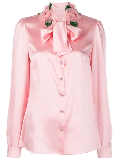Dolce & Gabbana Rose Detail Pussy-bow Blouse In Pink