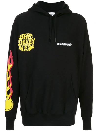 Readymade Long Sleeve Flame Print Hoodie In Black