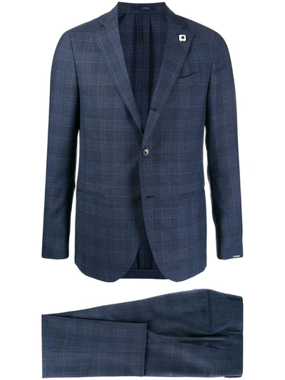Lardini Check Patterned Fine Knit Suit In Blue