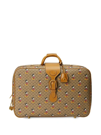 Gucci X Disney Gg And Mickey Print Suitcase In Brown