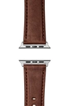 Shinola Leather Apple Watch Strap In Cattail Brown/ Silver Plating