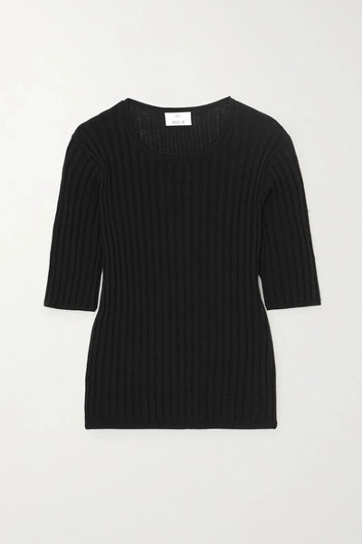 Allude Ribbed Cotton And Silk-blend Top In Black
