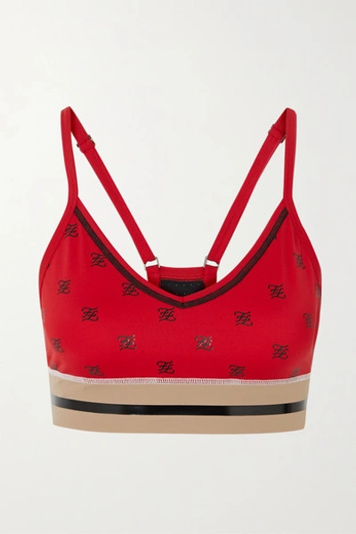 Fendi Karligraphy Printed Stretch Sports Bra In Red