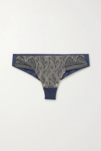 Maison Lejaby Henne Embroidered Tulle And Stretch-jersey Briefs In Navy