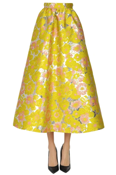 Msgm Brocade Fabric Full Skirt In Yellow