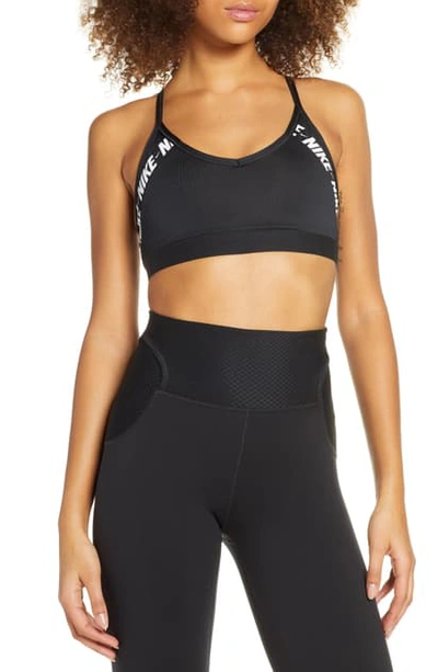 Nike Indy Logo Dri-fit Sports Bra In Black/ White