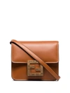Fendi Fab Leather Mini Crossbody Bag In Brown,orange
