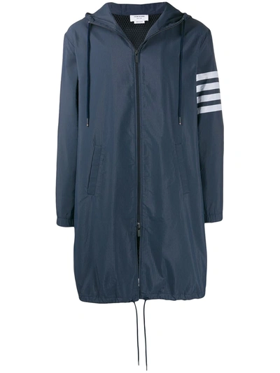 Thom Browne 4-bar Long Hooded Parka In Blue