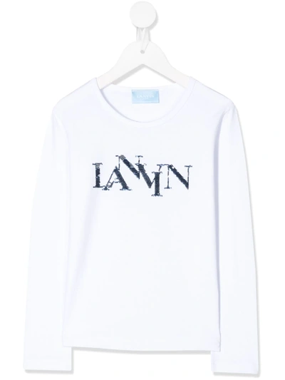 Lanvin Enfant Teen Sequin Logo T-shirt In White