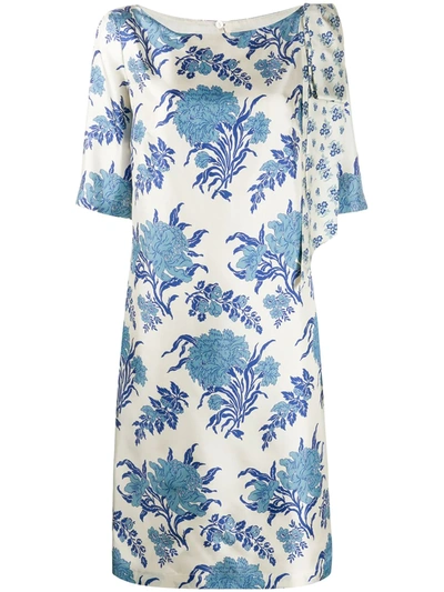 Antonio Marras Floral-print Shift Dress In White Blue