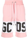Gcds Colour Block Logo Print Shorts In Pink