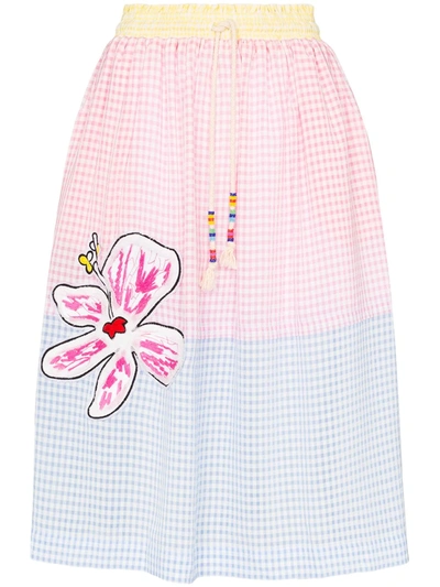 Mira Mikati Gingham Flower Patch Skirt In Blue
