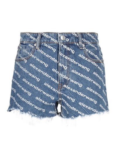 Alexander Wang Bite Logo High Waist Cutoff Denim Shorts In Blue