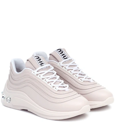 Miu Miu Jeweled-heel Trainer Sneakers In Neutrals