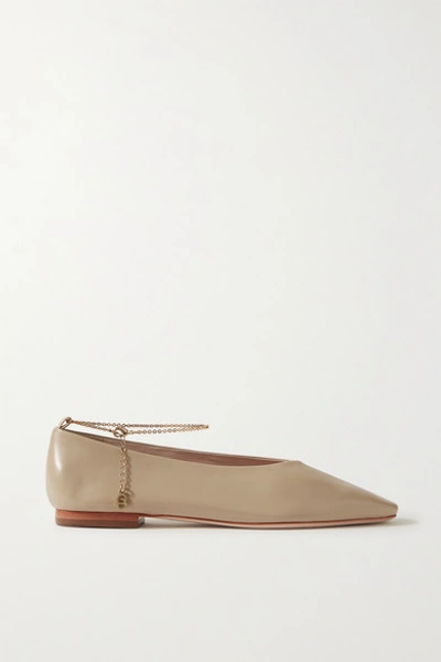 Porte & Paire Chain-embellished Leather Ballet Flats In Taupe