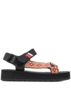 Prada Nomad Logo-embossed Rubber And Leather-trimmed Canvas Sandals In Black/brown/pink