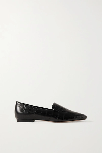 Porte & Paire Croc-effect Leather Loafers In Black
