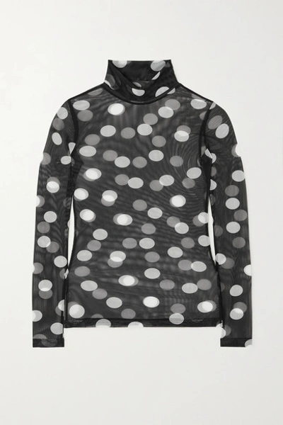 Dries Van Noten Polka-dot Stretch-tulle Turtleneck Top In Black