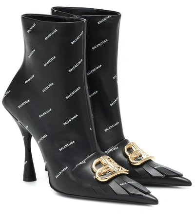 Balenciaga Fringe Knife Bb Leather Ankle Boots In Black