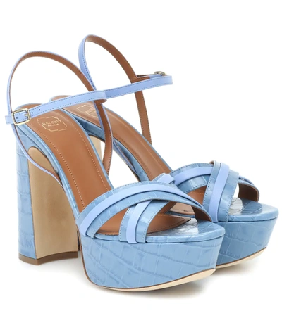 Malone Souliers Mila 125 Leather Platform Sandals In Blue