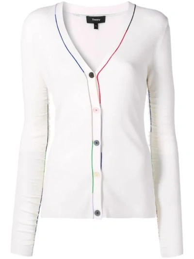 Theory Ruched Merino Wool-blend Cardigan In White