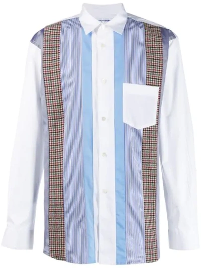 Comme Des Garçons Shirt Striped Patchwork Shirt In White,light Blue,blue