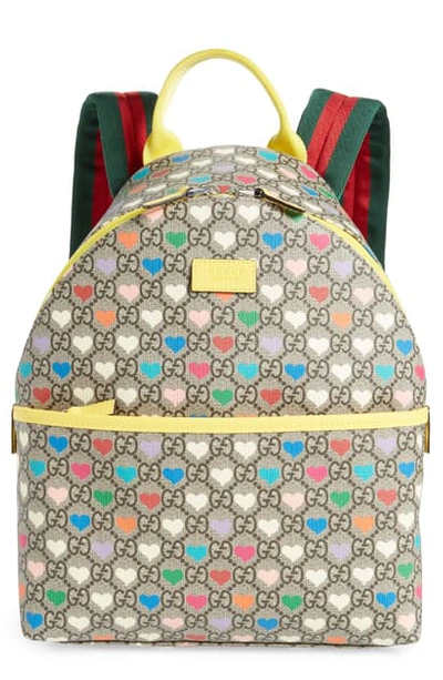 Gucci Kid's Gg Supreme Hearts Print Backpack In Multi Colors