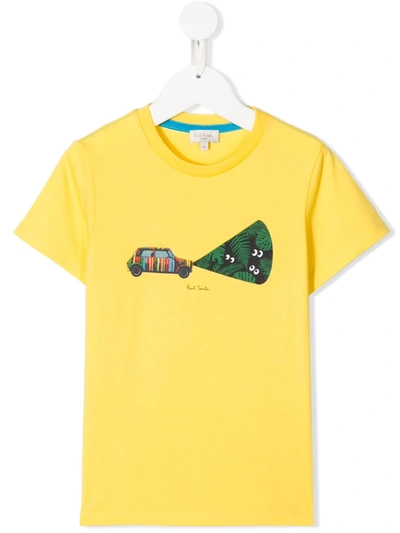 Paul Smith Junior Kids' Glow In The Dark Cotton Jersey T-shirt In Yellow